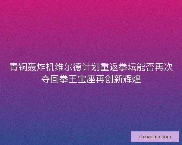 青铜轰炸机维尔德计划重返拳坛能否再次夺回拳王宝座再创新辉煌